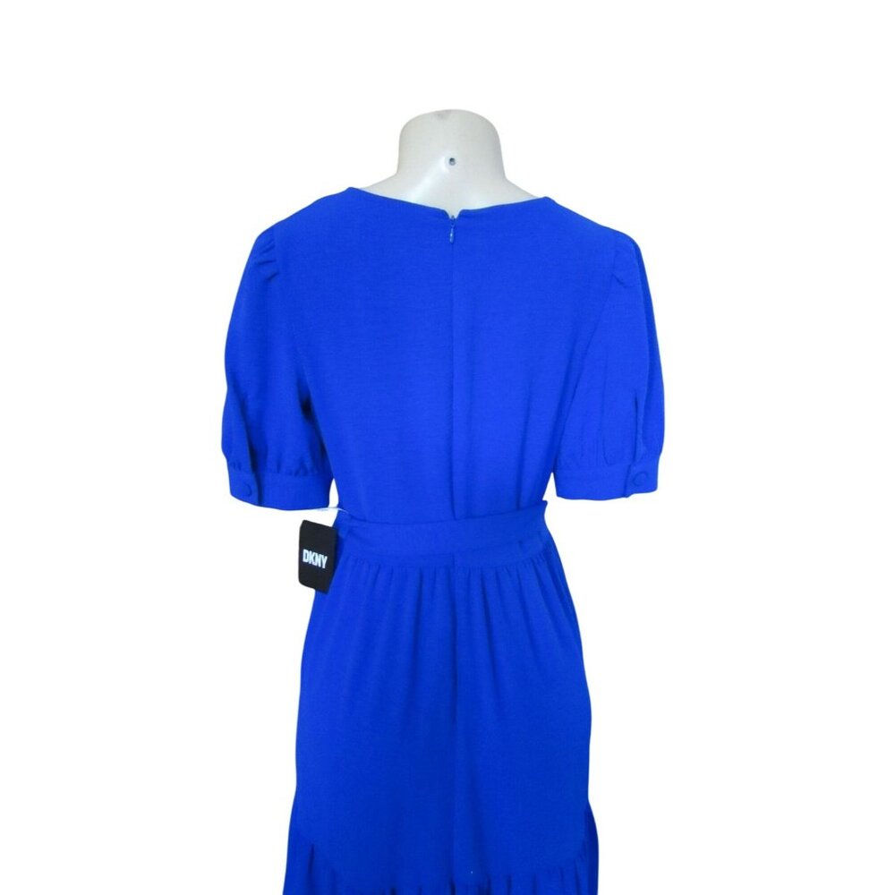 NWT, DKNY Blue Short Sleeve Tiered Midi Dress Size 4 With Belt - Picture 7 of 8